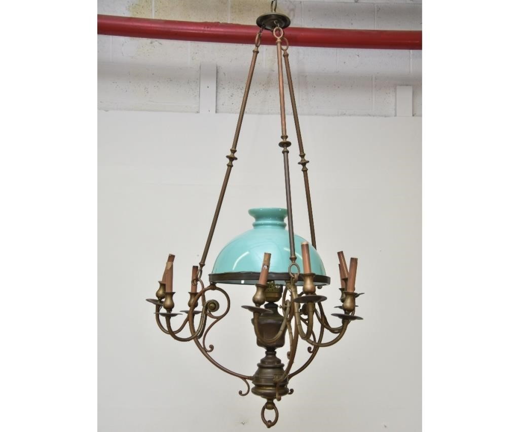 Large brass center hall nine candle
