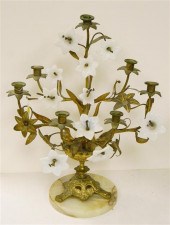 Large brass footed floral cand