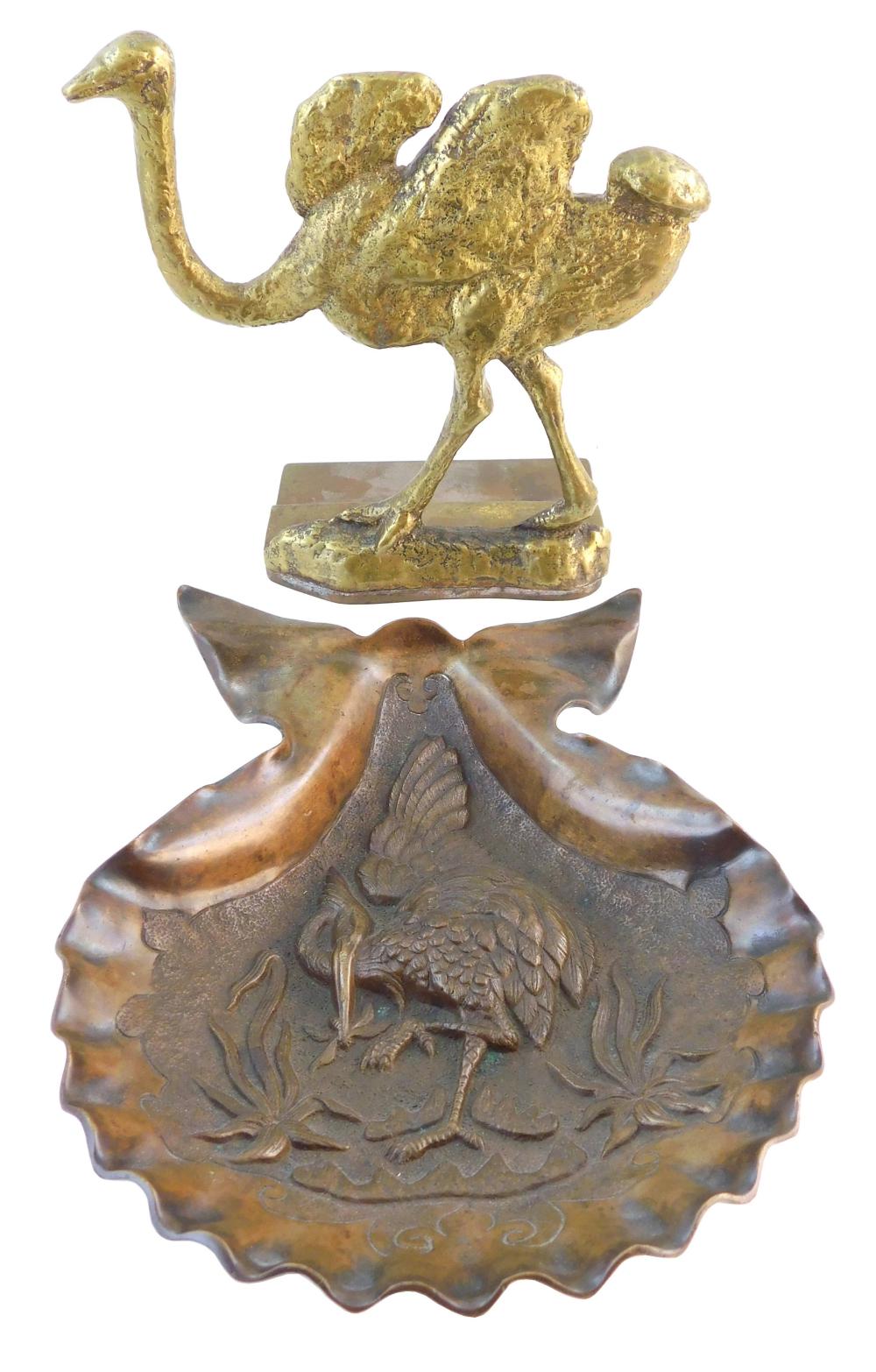 LARGE BRASS OSTRICH DOOR STOP AND