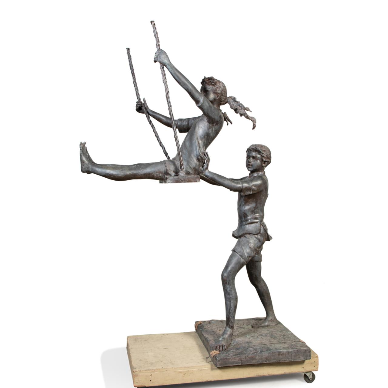 LARGE BRONZE CHILDREN WITH SWING