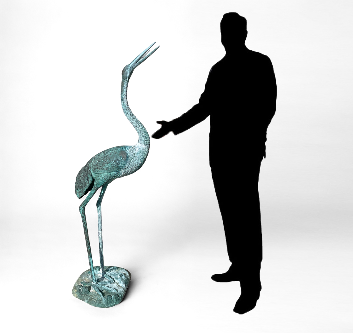 LARGE BRONZE CRANE FOUNTAIN: 68.5''