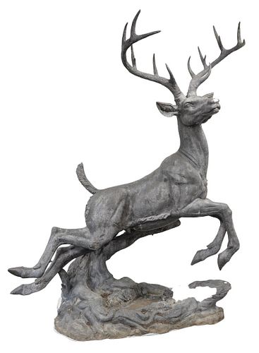 LARGE BRONZE DEER FOUNTAIN IN THE
