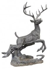 LARGE BRONZE DEER FOUNTAIN IN