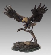 LARGE BRONZE EAGLE LANDING ON