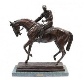 LARGE BRONZE HORSE JOCKEY SCUL