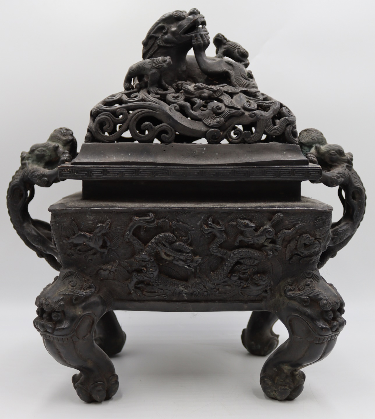 LARGE BRONZE INCENSE BURNER WITH
