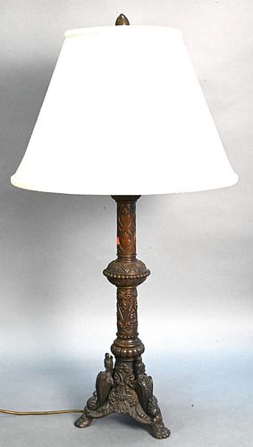 LARGE BRONZE LAMP, HAVING WINGED