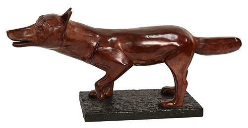 LARGE BRONZE SCULPTURE, FOX IN