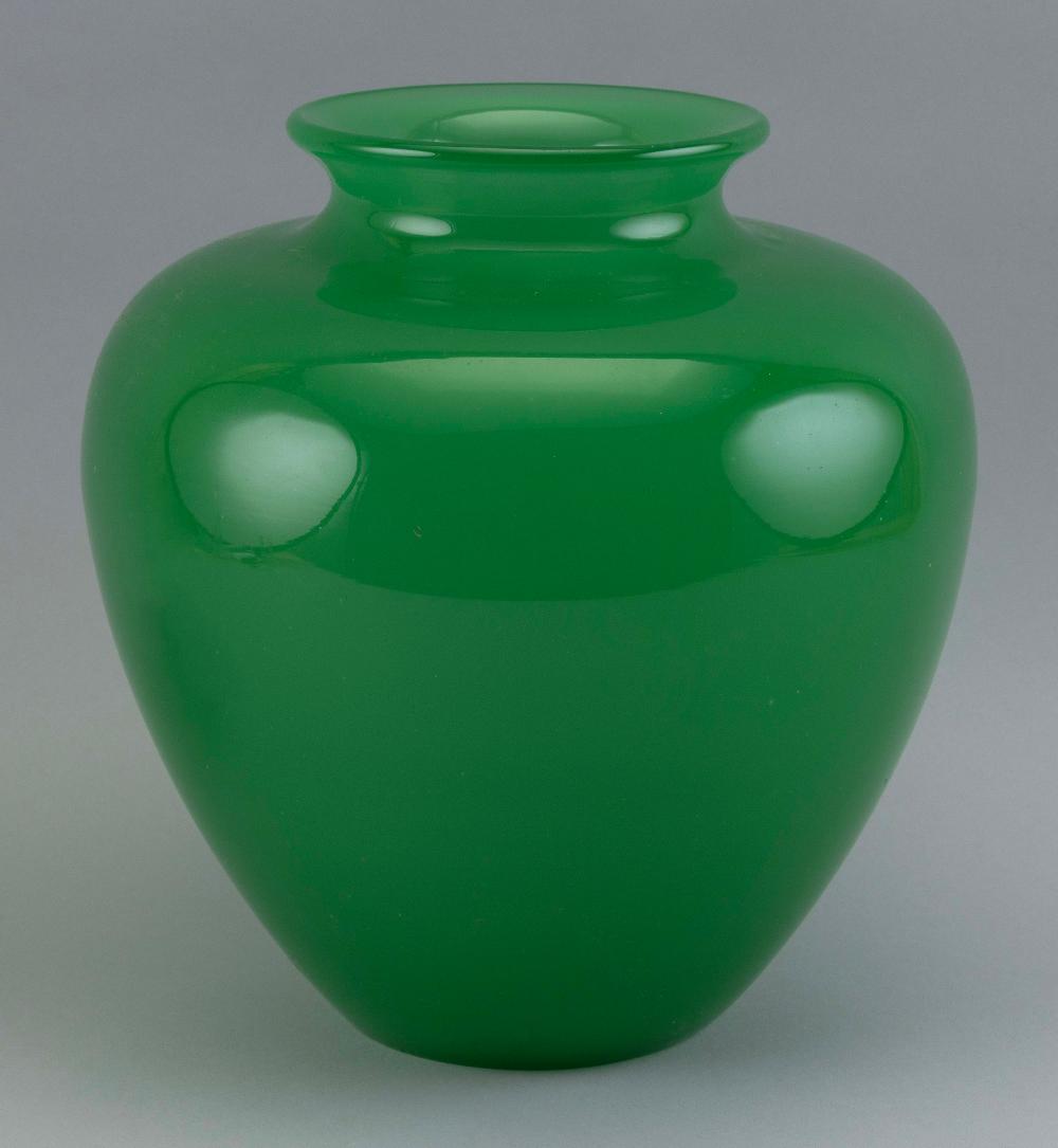 LARGE BULBOUS GREEN GLASS VASE