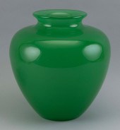 LARGE BULBOUS GREEN GLASS VASE