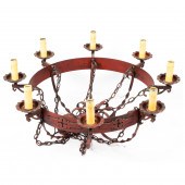 LARGE BURNISHED RED CHANDELIER