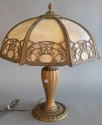 LARGE CARAMEL SLAG GLASS TABLE LAMP
