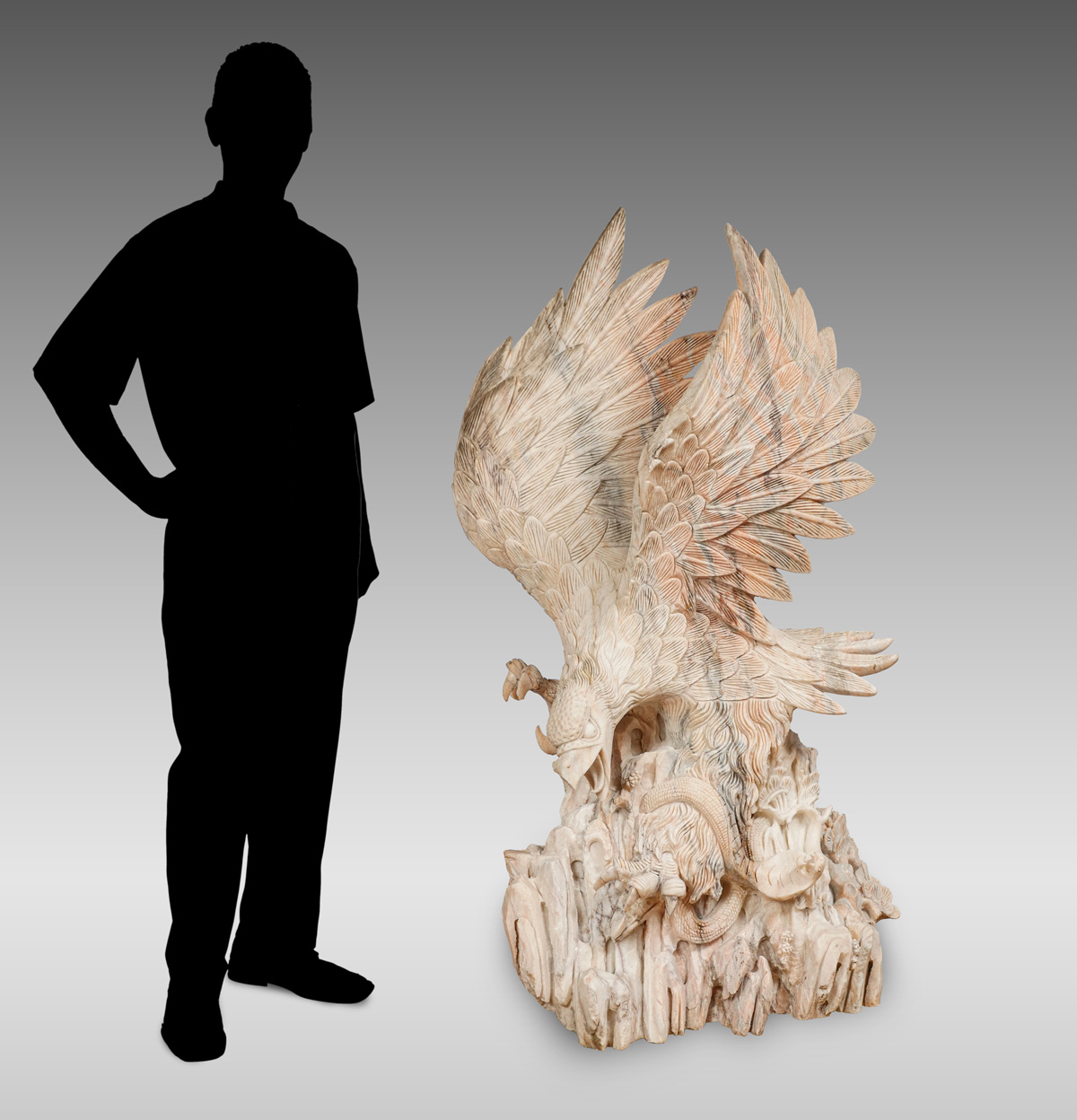 LARGE CARVED ASIAN MARBLE EAGLE &