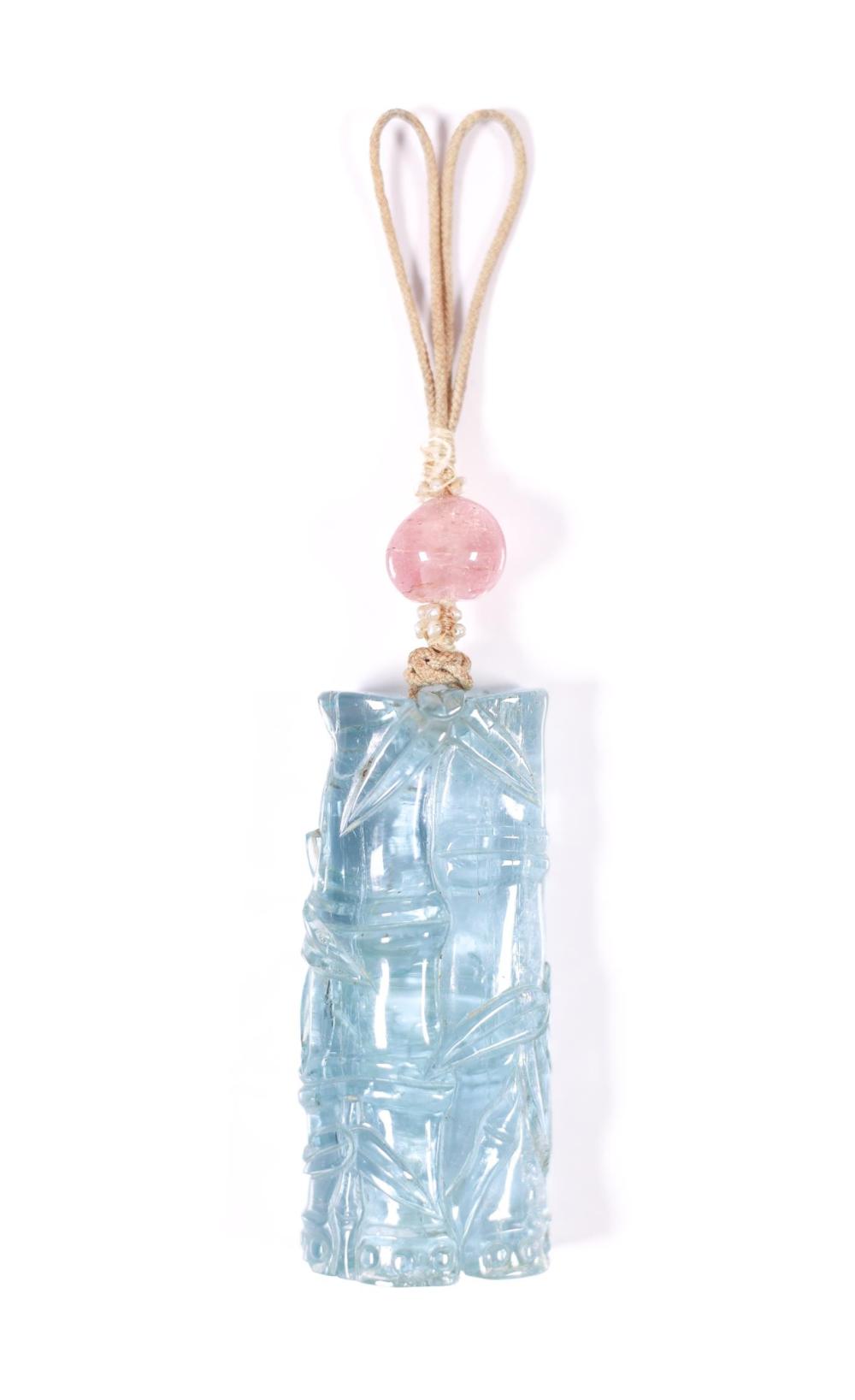 LARGE CARVED BAMBOO AQUAMARINE