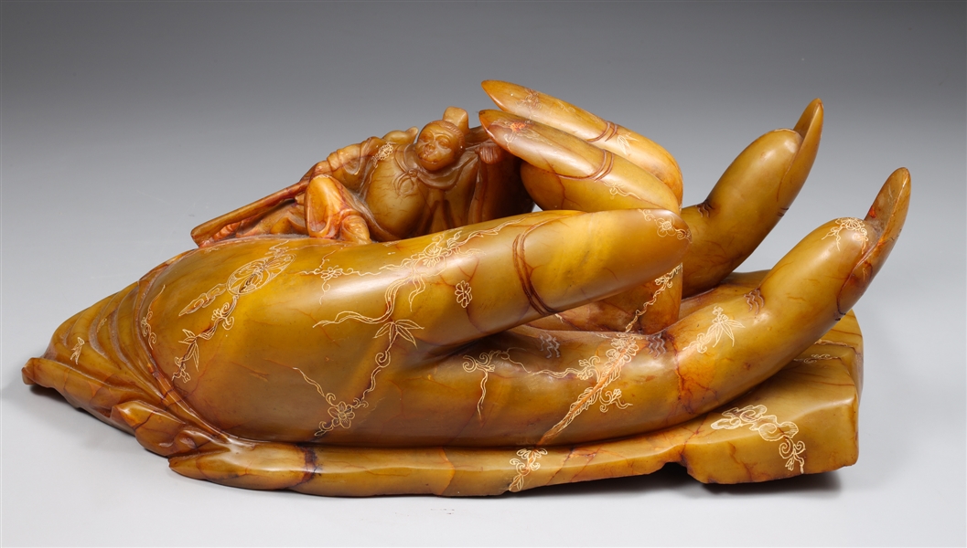 Large carved Chinese soapstone hand