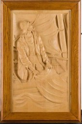 LARGE CARVED FISHERMAN PLAQUE