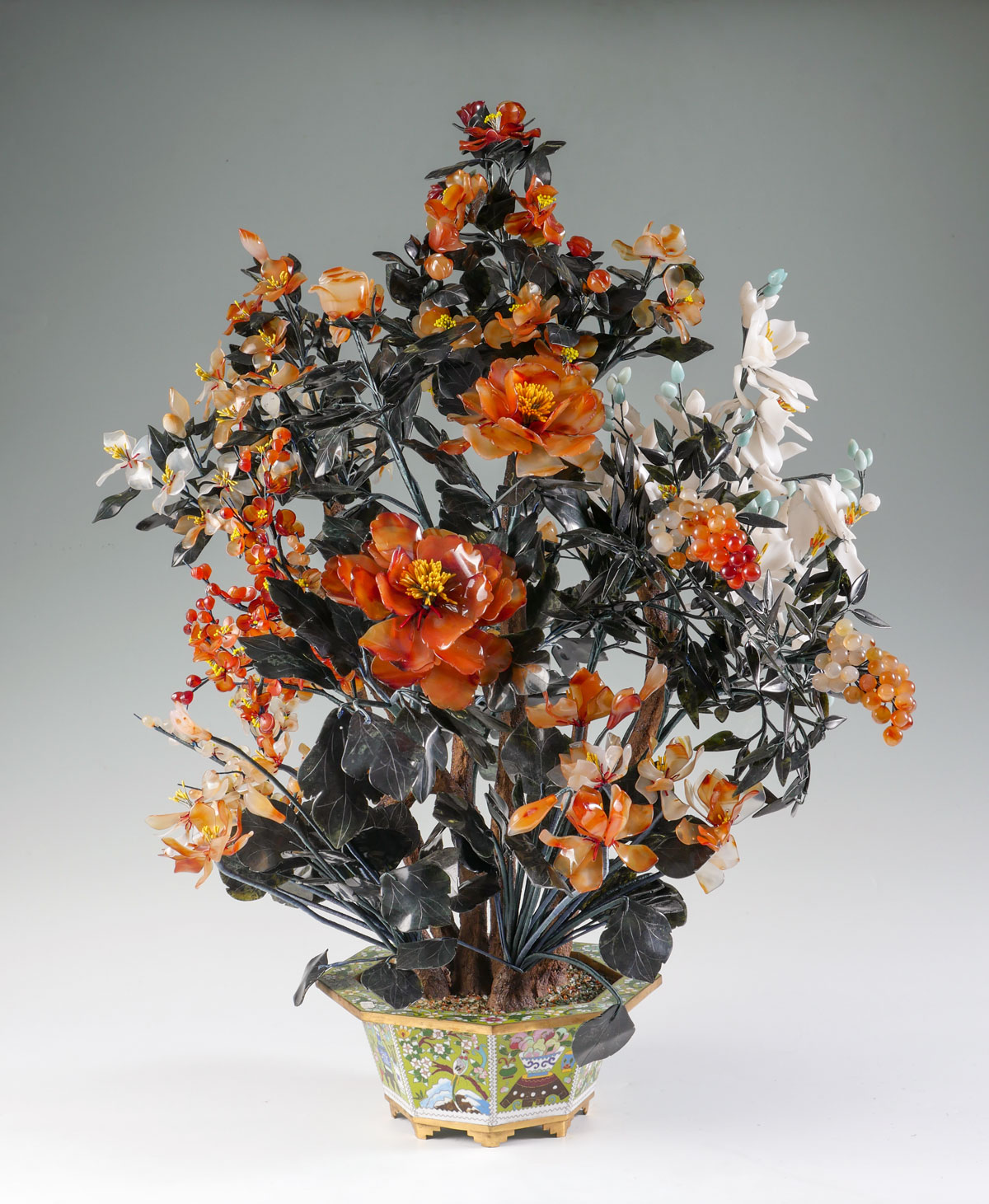 LARGE CARVED HARD STONE FLORAL