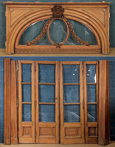 LARGE CARVED MAHOGANY ENTRY 4 DOORS