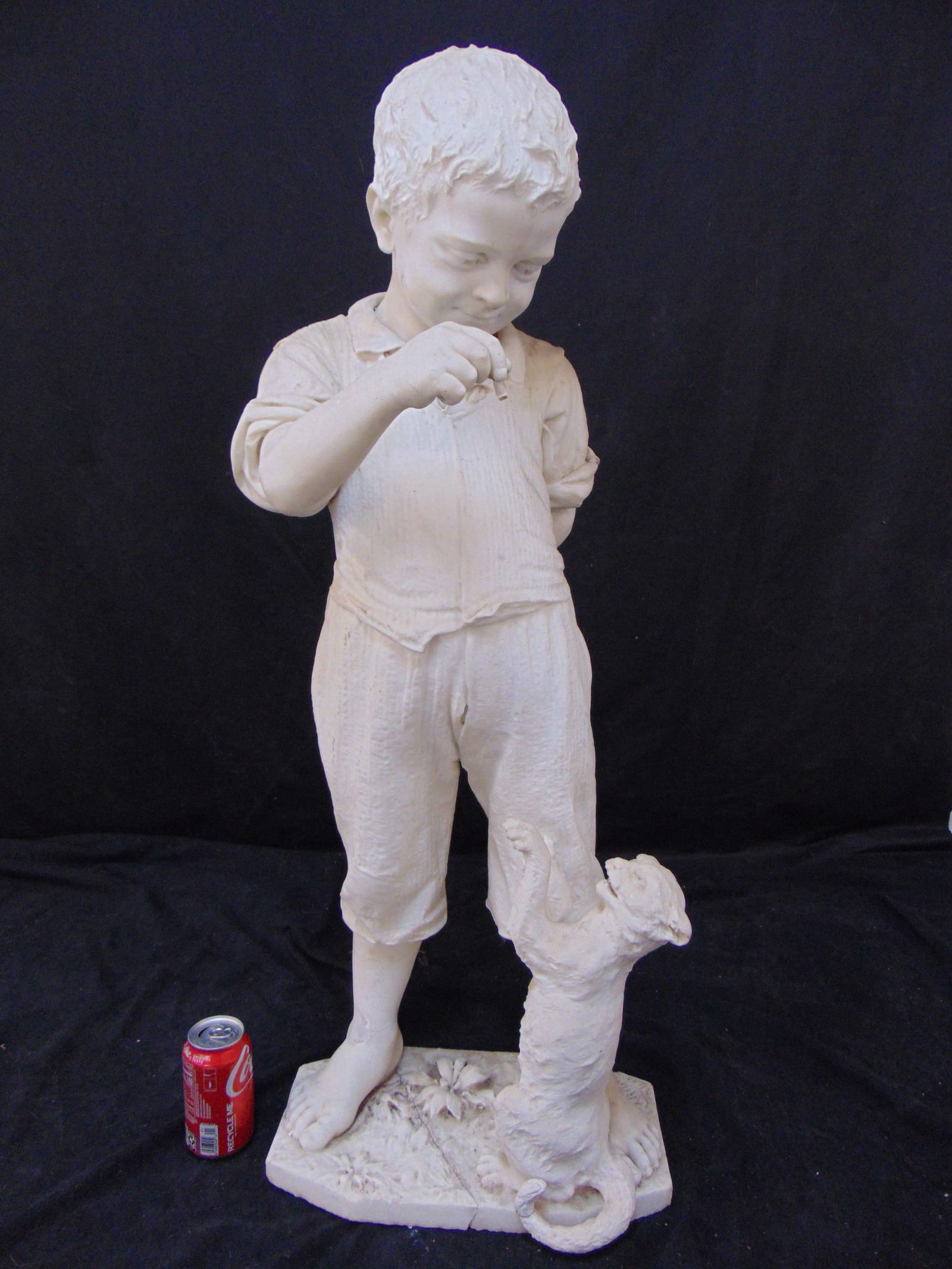 LARGE CARVED MARBLE STATUE, BOY