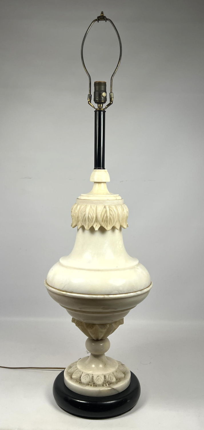 Large Carved Marble Table Lamp. 