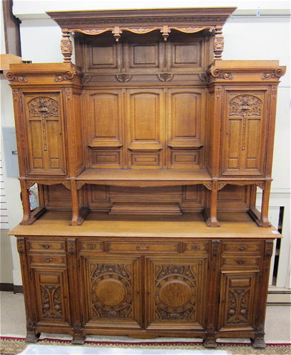 LARGE CARVED OAK SIDEBOARD