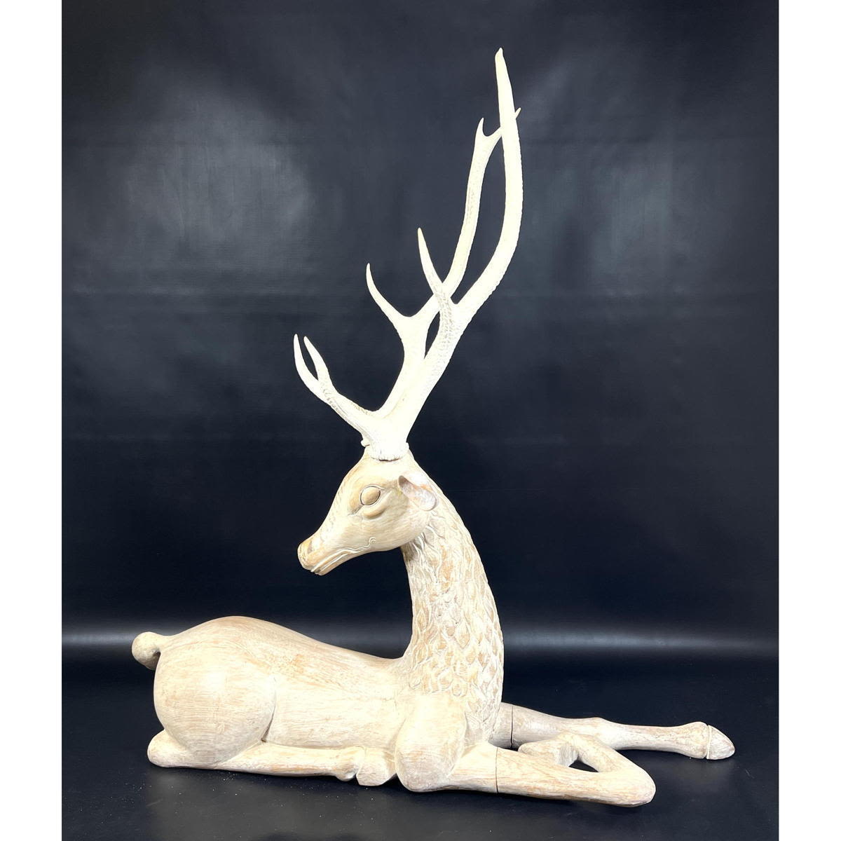 Large carved pine wood recumbent