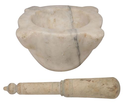 LARGE CARVED WHITE MARBLE MORTAR