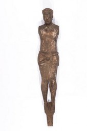 LARGE CARVED WOOD MALE FIGUREL