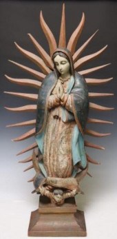 LARGE CARVED WOOD SANTO OUR LA