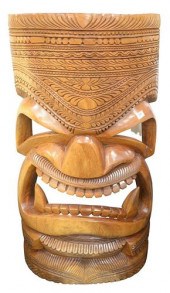 LARGE CARVED WOOD TIKI MASK, H