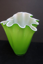 LARGE CASED GLASS GREEN & WHIT