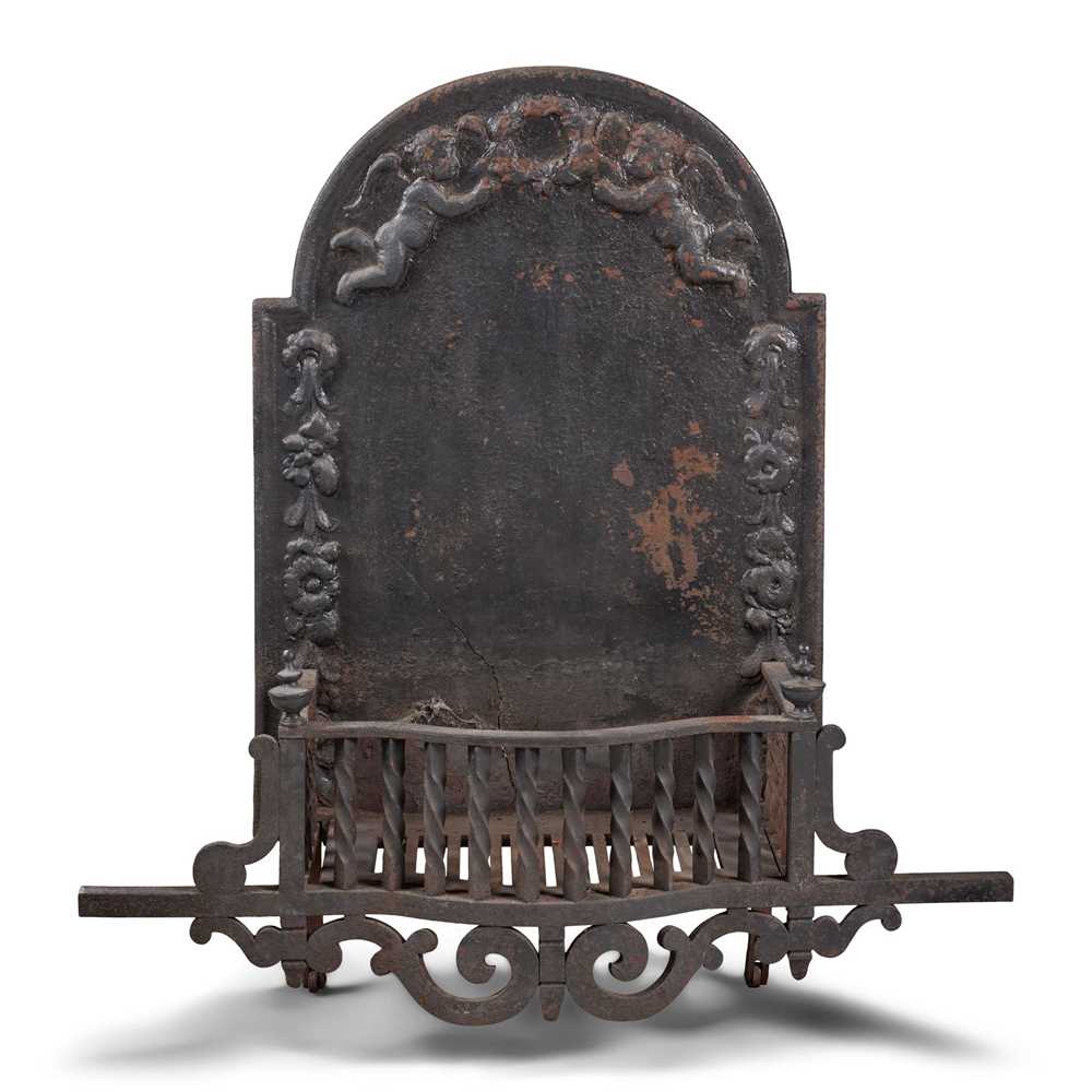 LARGE CAST IRON FIREBACK AND