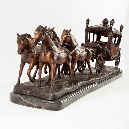 LARGE CAST METAL HORSE-DRAWN