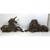 Large Cast Metal Unicorn and L