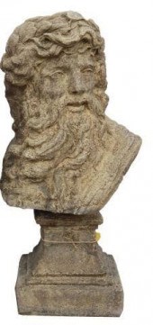 LARGE CAST STONE BUST OF ZEUS,