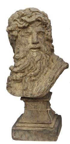 LARGE CAST STONE BUST OF ZEUS,