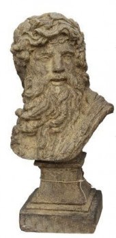 LARGE CAST STONE BUST OF ZEUS,