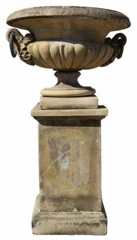 LARGE CAST STONE GARDEN URN ON