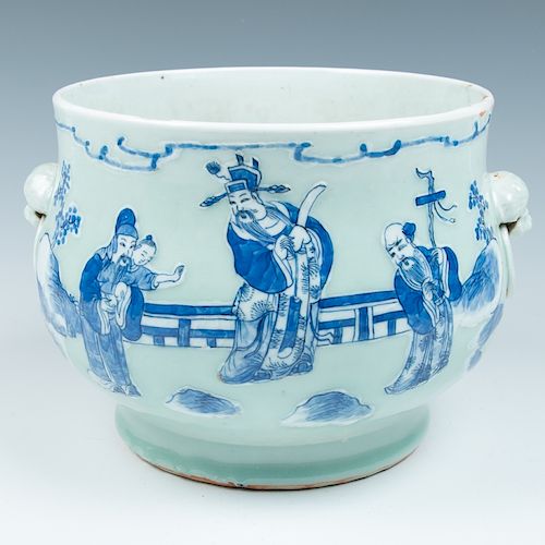 LARGE CELADON, BLUE AND WHITE