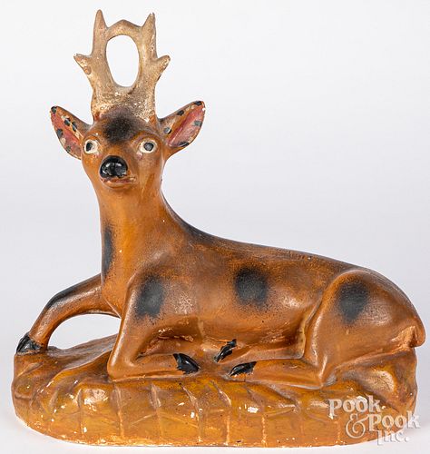 LARGE CHALKWARE RECUMBENT STAGLarge