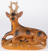 LARGE CHALKWARE RECUMBENT STAG