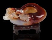 LARGE CHINESE AGATE CARVED BRU