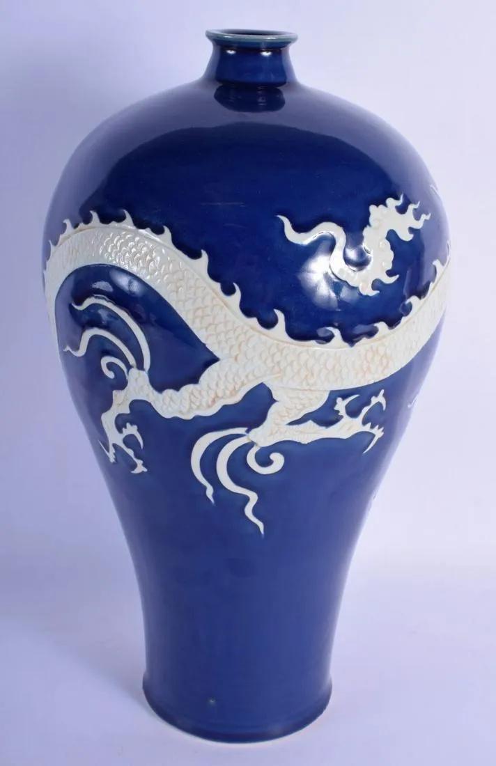 LARGE CHINESE BLUE GLAZED STONEWARE