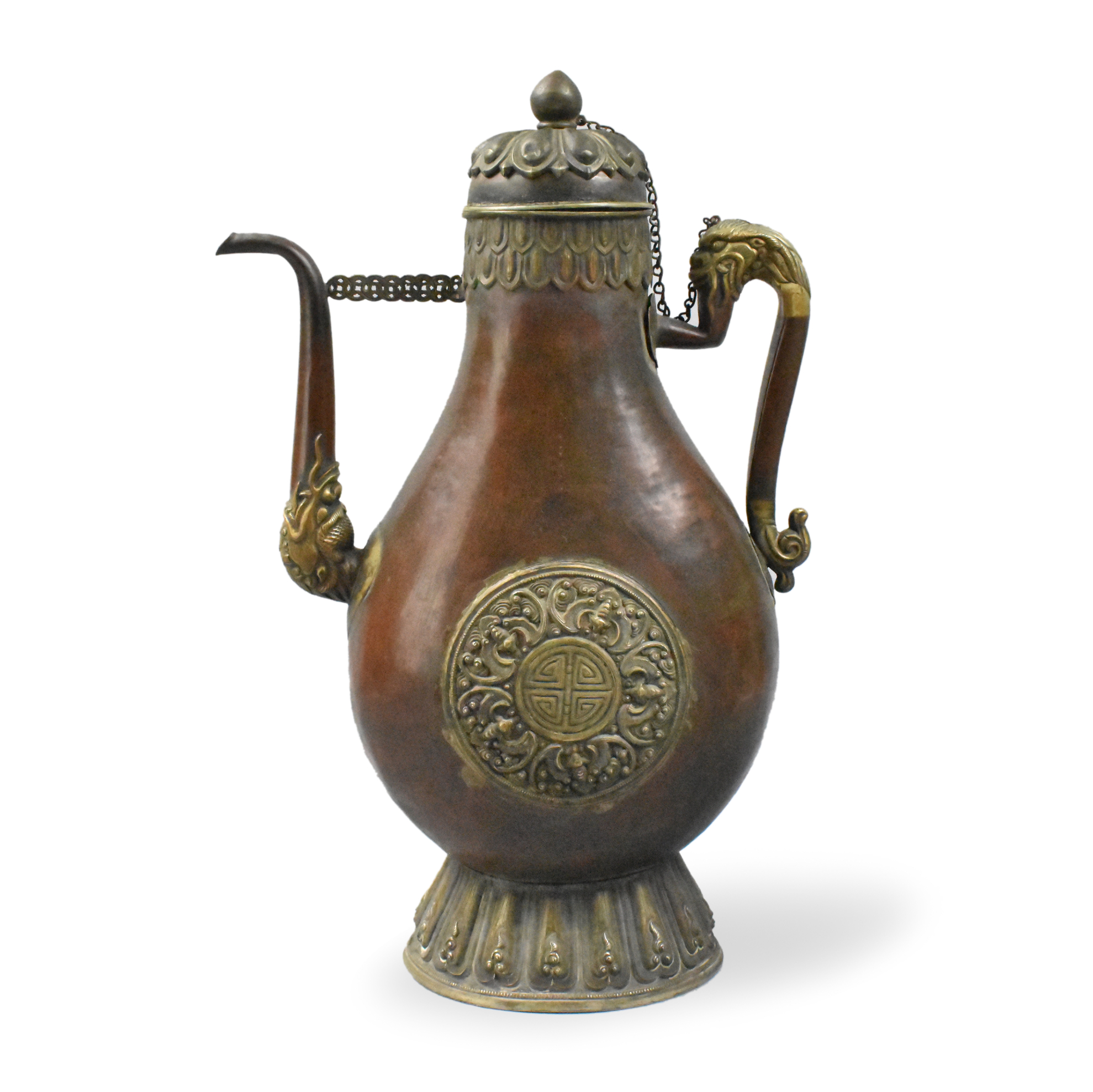 LARGE CHINESE BRONZE EWER W/ SILVER