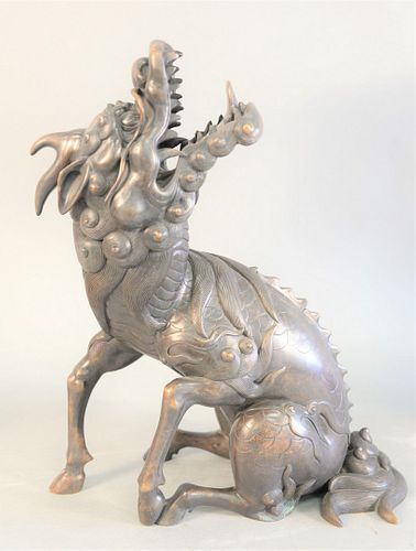 LARGE CHINESE BRONZE FOO DOG, HT.