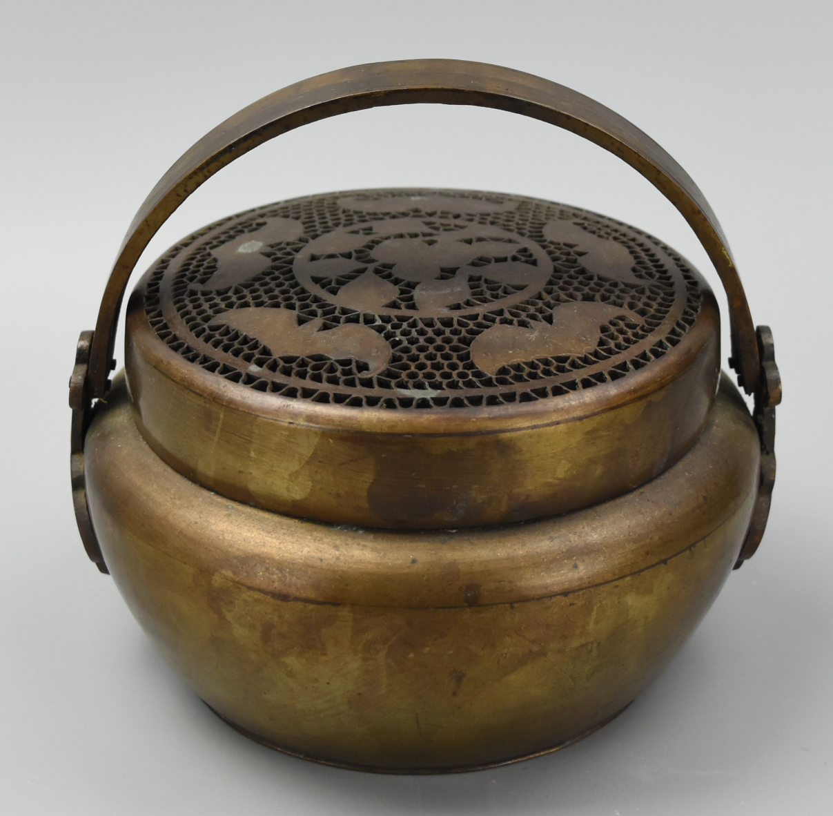 LARGE CHINESE BRONZE HAND WARMER W/