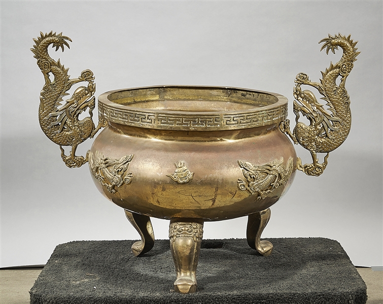 Large Chinese bronze tripod censer;