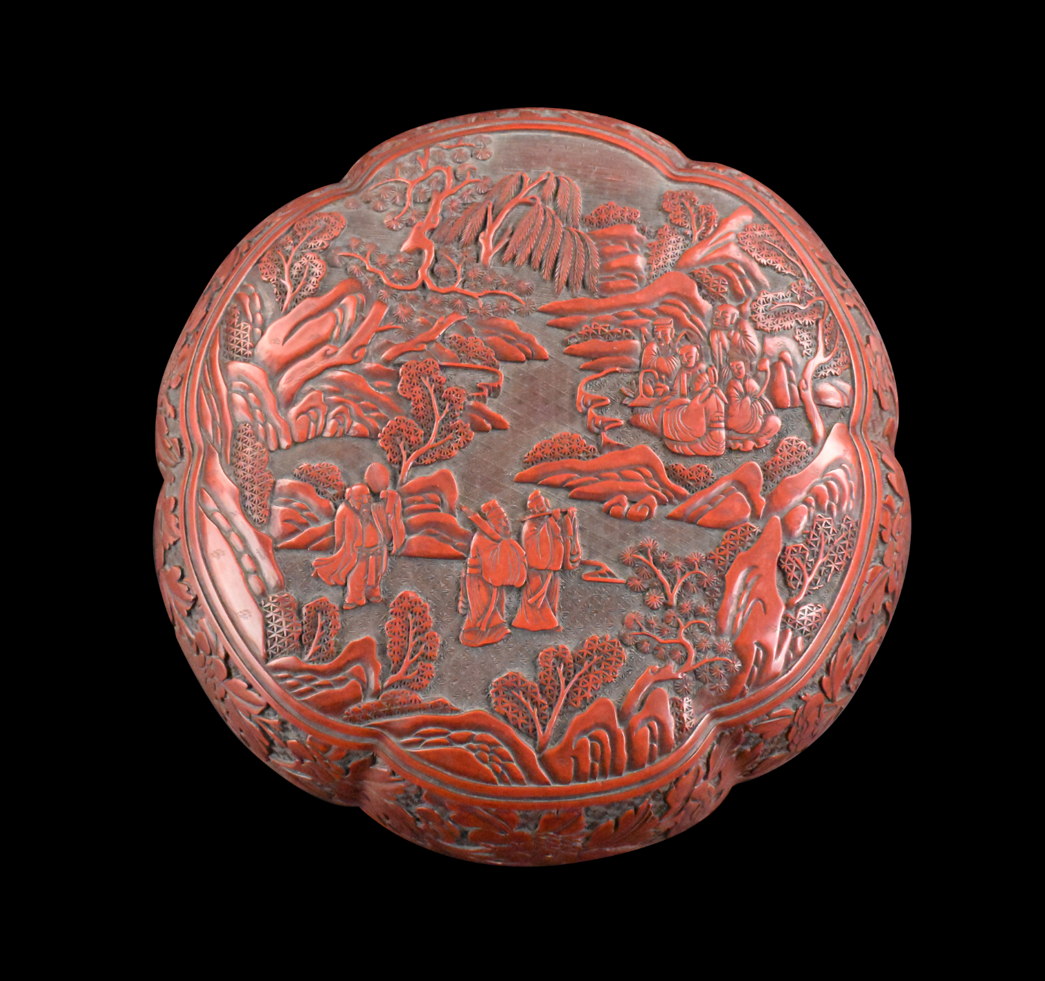 LARGE CHINESE CARVED CINNABAR