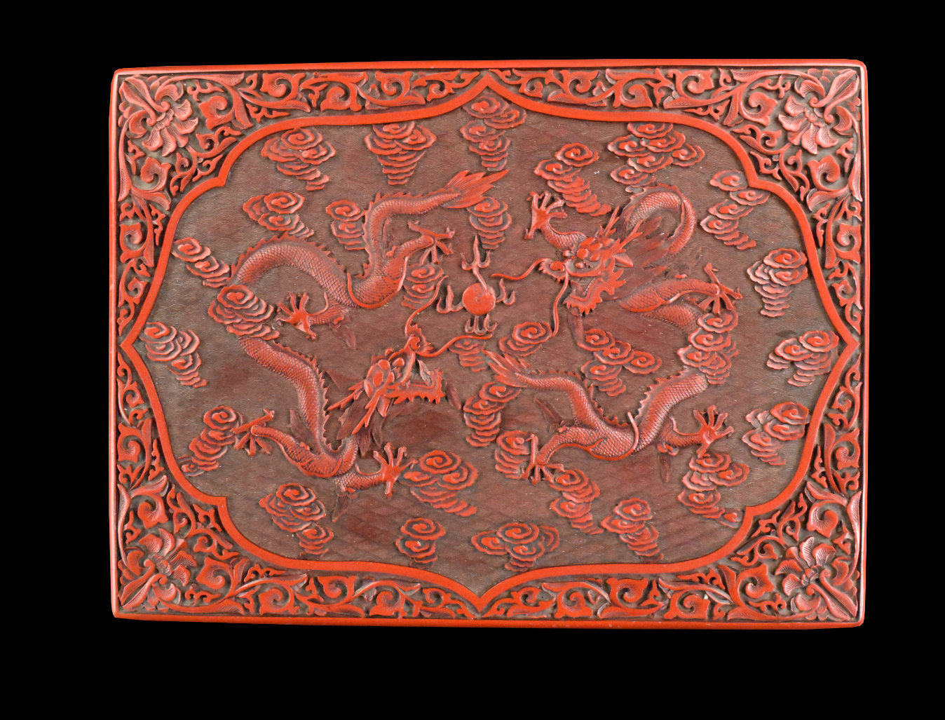 LARGE CHINESE CARVED CINNABAR