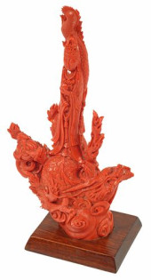 LARGE CHINESE CARVED CORAL FIG